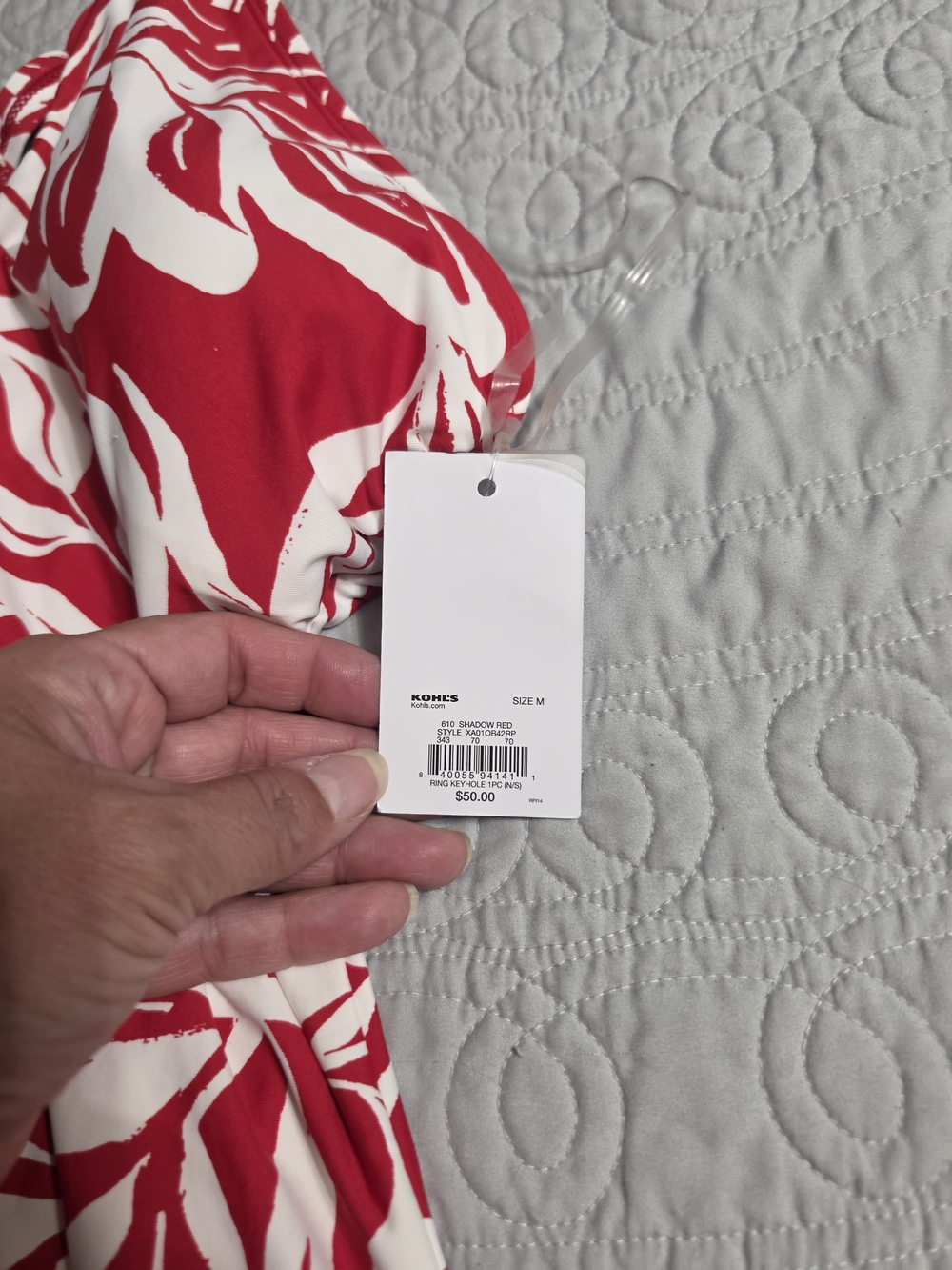 Apt. 9 Red & White Tropical Ring-Front One-Piece Swimsuit - Picture 3 of 5
